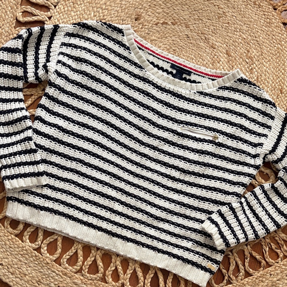 Tommy Hilfiger Black and White Striped Sweater
